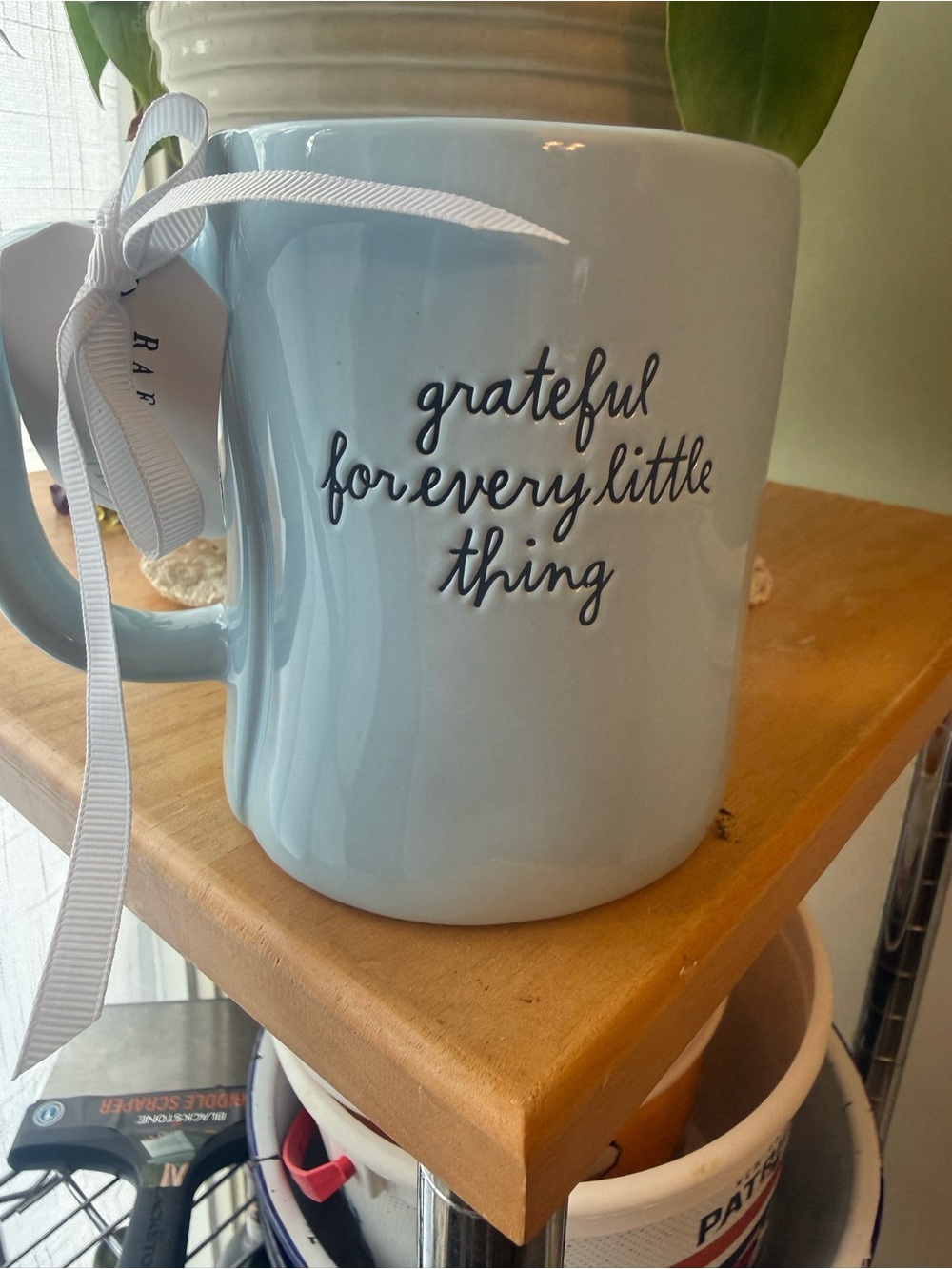 Rae Dunn “Grateful for Every Little Thing” Light Blue Ceramic Mug